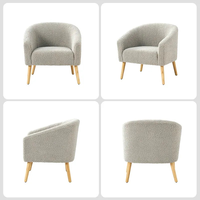 Fauteuil Sheila Modern 30 W Boucle avec pieds en bois massif, lot de 2, par HULALA HOME