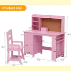 Bureau pour enfants, ensemble bureau et chaise pour garçons et filles, table d'écriture en bois pour enfants avec étagère, tableau d'affichage, armoire et tiroir pour les 3-8 ans