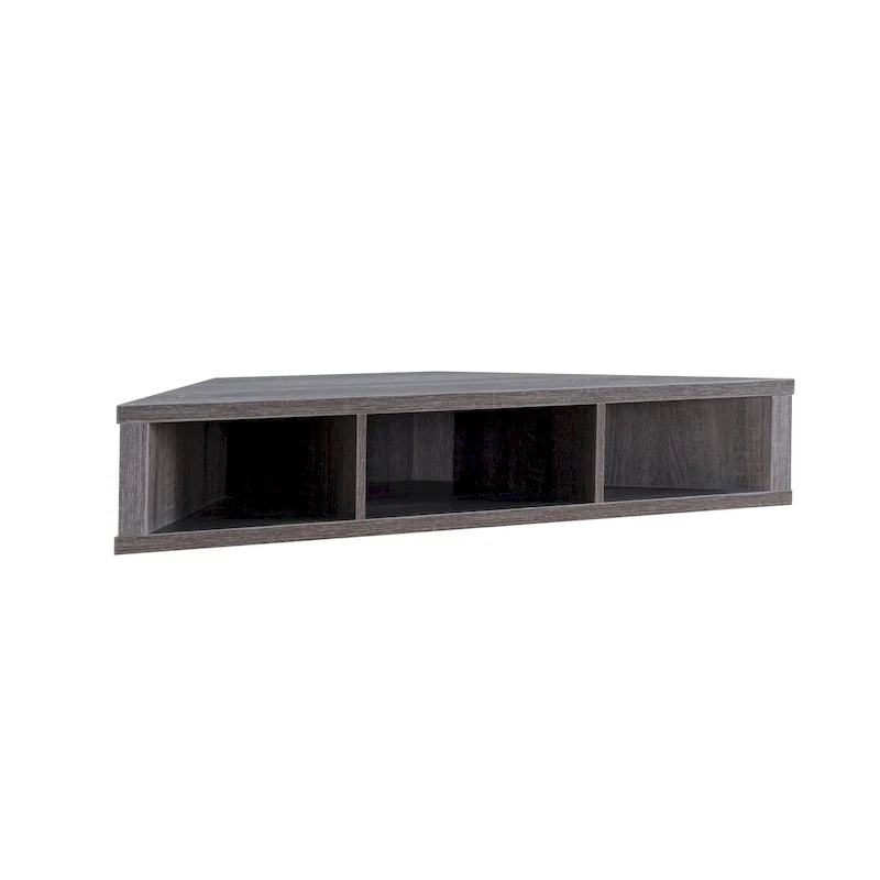 Meuble TV d'angle flottant 47", 3 étagères, style transitoire, fixation murale peu encombrante
