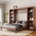Lit escamotable grand lit/deux places avec bureau et étagère, brun foncé - ModernLuxe