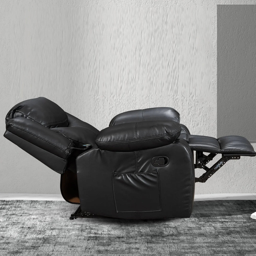 Fauteuil inclinable massant et chauffant en cuir, assise large et durable
