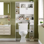 Meuble de rangement pour toilettes – Organisateur de salle de bain de style ferme de 171 cm de haut avec étagère réglable et porte en verre pour salle de bain, buanderie