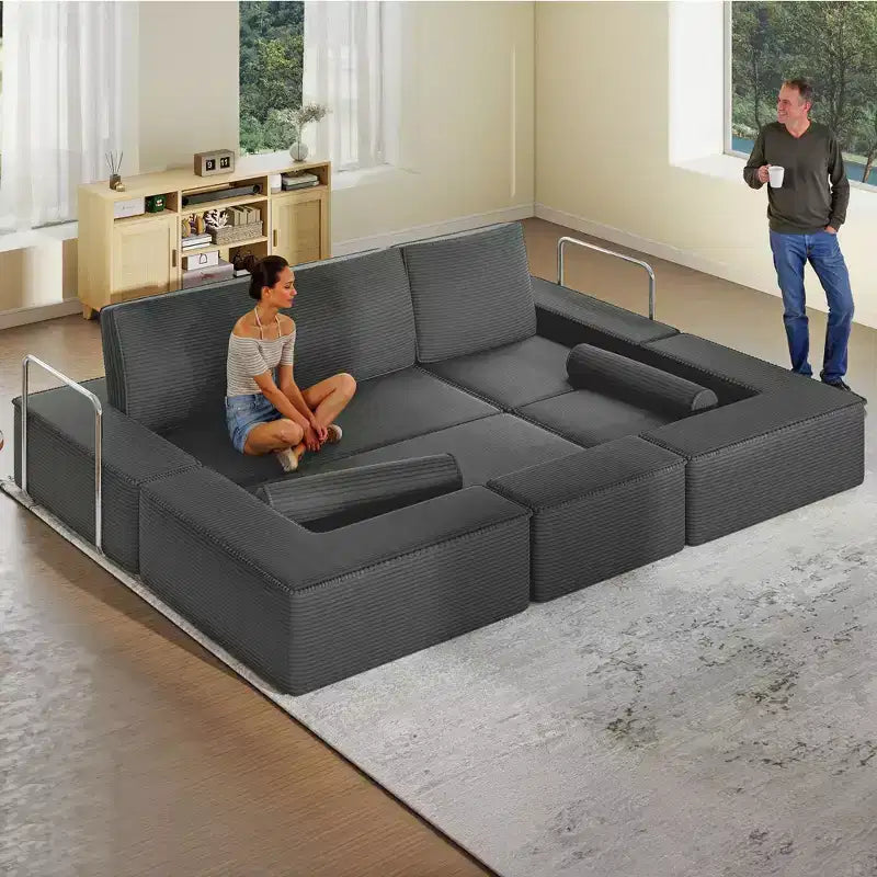 Canapé sectionnel convertible Cloud, canapé sectionnel confortable en velours côtelé, canapé confortable avec assise profonde et coussins hauts, facile à assembler