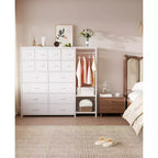 Commode de rangement avec 16 tiroirs, tringle à vêtements et étagères, organisateur de rangement en tissu pour chambre à coucher, placard ou entrée