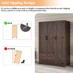 AMERLIFE Armoire de garde-robe de ferme 47 avec 3 portes, 2 tiroirs, tringle à vêtements et étagères réglables, organisateur de placard autoportant