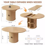 Dyonery 63 Table de salle à manger de cuisine ronde extensible avec étagère de rangement à 2 niveaux, avec base piédestal, meuble de salle à manger ovale en bois, noyer