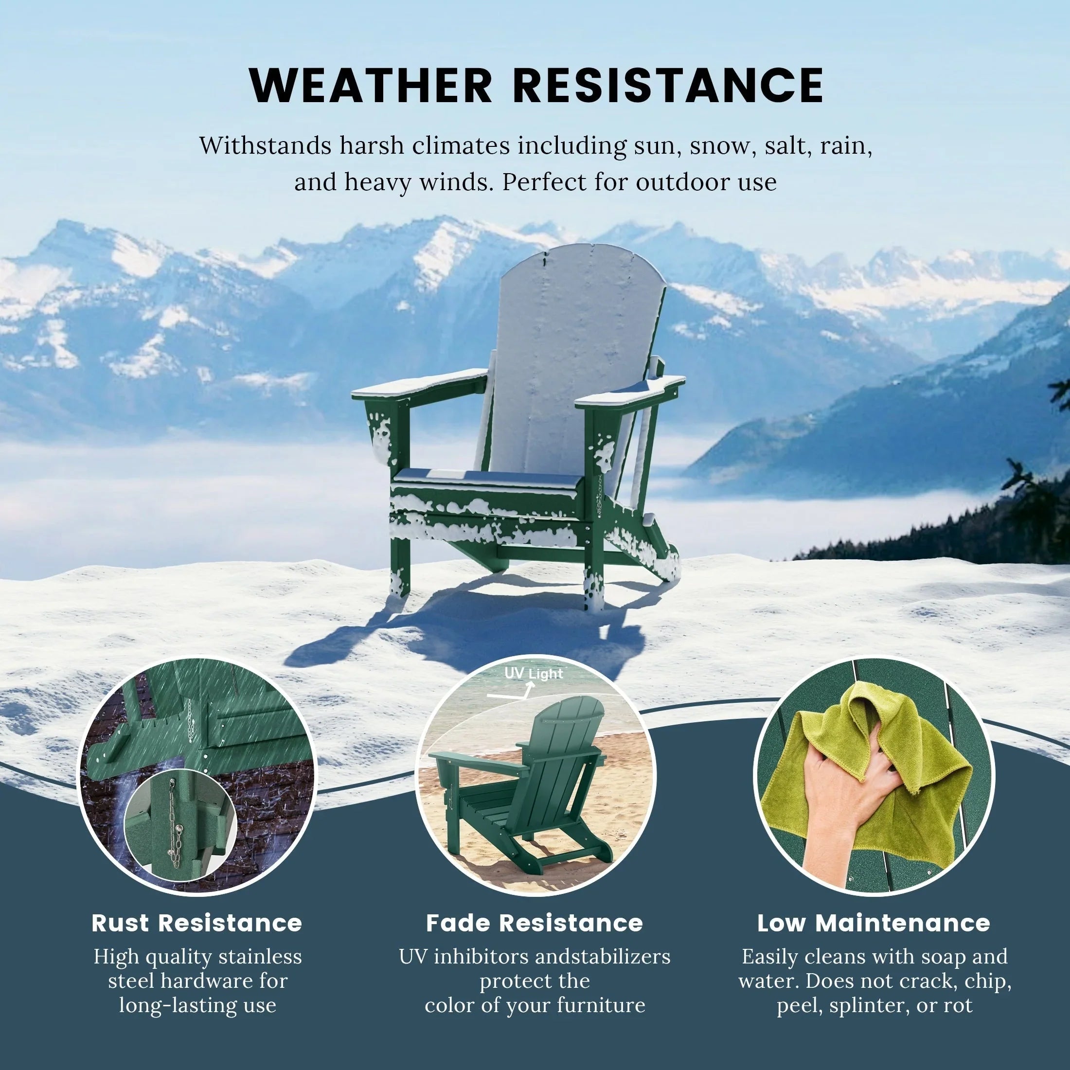 Chaise Adirondack pliante d'extérieur tout temps Polytrends Laguna résistante à la décoloration pour patio