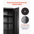 Armoire de Rangement Métallique VEVOR, Meuble de Rangement Verrouillable en Acier de 175 cm avec 4 Étagères Réglables, 2 Portes Magnétiques, 2 Clés, 5 Niveaux de Rangement pour Outils, Noir