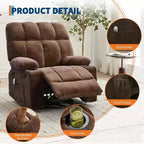 Fauteuil inclinable surdimensionné pour adultes, canapé berçant pivotant manuel, poches latérales et porte-gobelets pour personnes fortes et de grande taille, salon