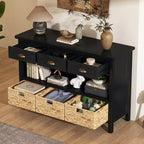 Console de table d'entrée avec rangement, table de couloir de style ferme avec 3 tiroirs et 3 paniers en jacinthe d'eau pour salon ou hall d'entrée - Panipeachy
