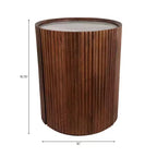 Table d'appoint décorative en bois nervuré avec plateau en marbre et rangement - Petite table d'appoint pour la décoration de la chambre ou du salon