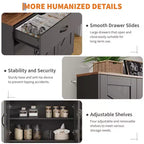 Meuble de cuisine de 71 pouces avec station de recharge, grand plan de travail, support à micro-ondes et 2 tiroirs, rangement de type « hutch » pour salle à manger et salon