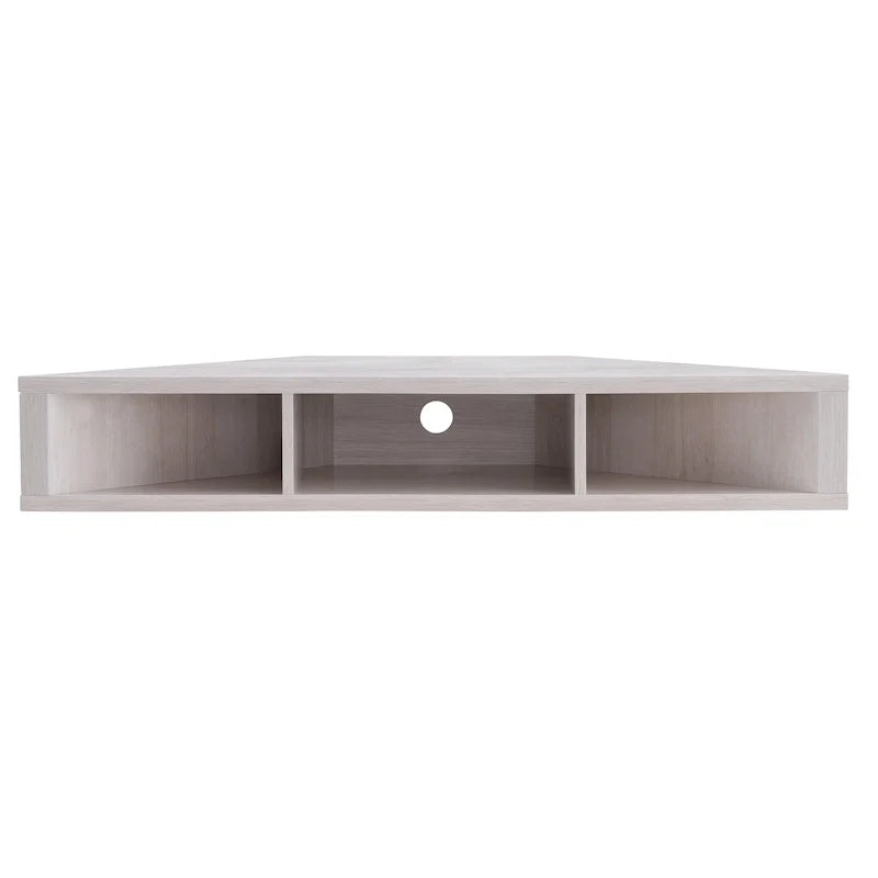 Meuble TV d'angle flottant 47", 3 étagères, style transitoire, fixation murale peu encombrante