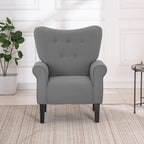 Fauteuil d'appoint moderne Erommy, fauteuil à dossier haut, canapé simple en tissu rembourré avec boutons et pieds en bois pour salon