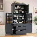 Garde-manger de cuisine autoportant 77H, armoire de rangement de style ferme avec étagères réglables, étagères de porte, tiroirs et casiers à vin - ModernLuxe
