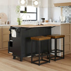 Ensemble d'îlot de cuisine TOPMAX avec abattant et 2 tabourets, ensemble de table à manger avec étagère réglable, tiroirs et porte-serviettes