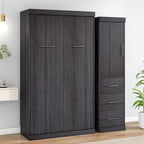 Lit escamotable gris avec armoire et 3 tiroirs, grand lit/lit simple, 1 personne