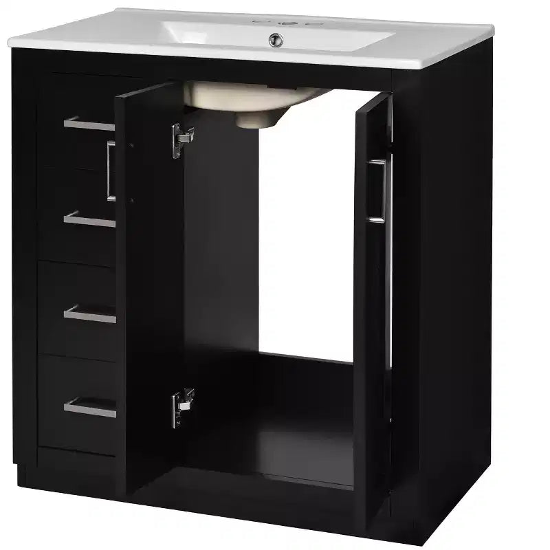 Meuble-lavabo simple de 76 cm avec armoire et 3 tiroirs – Noir / Bleu / Vert / Indigo / Blanc