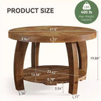 Table basse ronde en bois massif Lantine, table centrale à 2 niveaux avec rangement, plateau de 80 cm avec motif mosaïque, assemblage facile, pour salon, marron