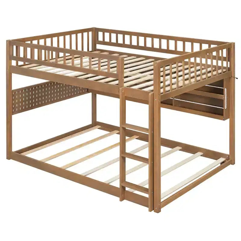 Lit superposé moderne bas Luxystar double sur double avec rangement, étagères éclairées et panneau perforé