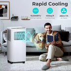 Climatiseur portable 8 000 BTU, unité 3-en-1 avec 4 modes, minuterie, écran LED, télécommande et kit d'installation, pour chambre/salon/bureau, Blanc.
