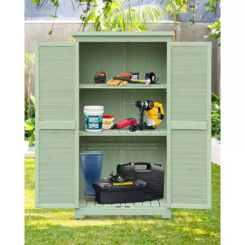 Abri de rangement extérieur étanche de 160 cm, avec étagères amovibles, serrures, doubles portes à volets, grand abri de jardin en bois avec plancher pour terrasse, cour